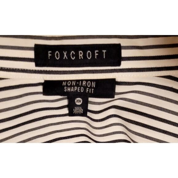 Foxcroft 20W Non-Iron Button Up Shirt Black White Gray Chevron Long Sleeve - Picture 4 of 6